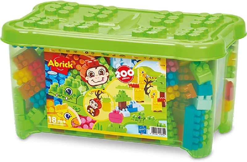 Sustainable Small - Scale Wooden Building Blocks for Pocket - Sized CreativityAbrick 200pc Jungle Building Blocks Playset In Tub