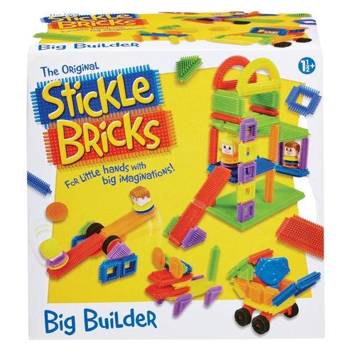 Natural Finish Wooden Building Blocks with a Carry - Case for Easy StorageStickle Bricks Big Builder Playset