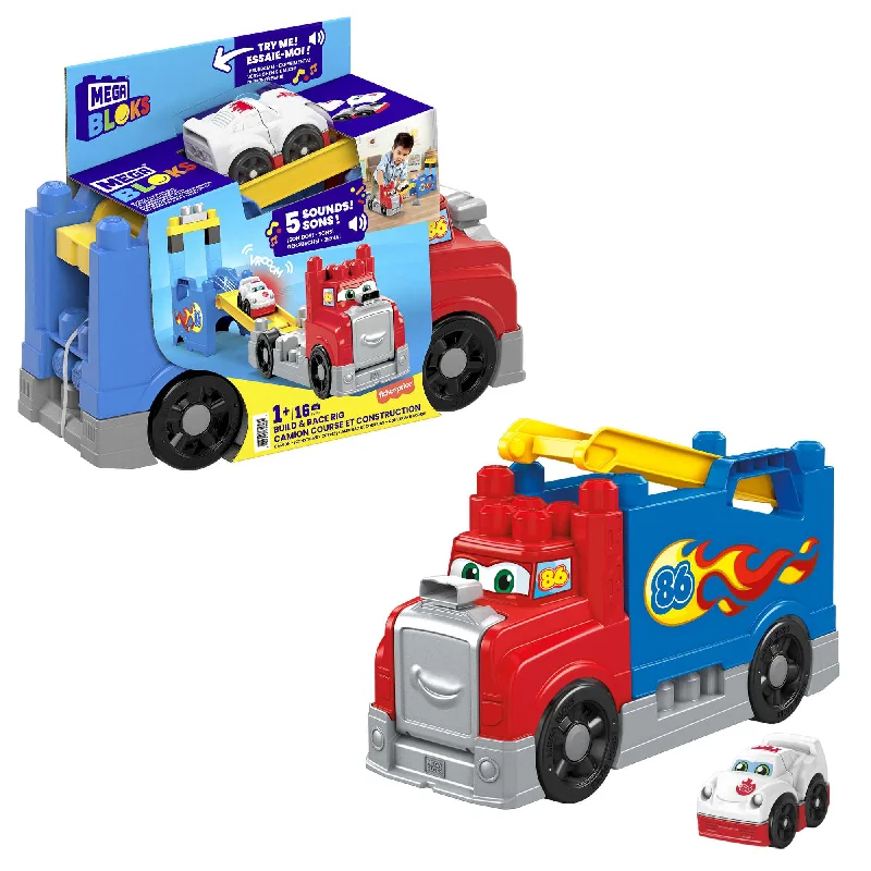 Solid Wood Building Blocks with Removable Parts for Customizable CreationsMEGA BLOKS Build & Race Rig