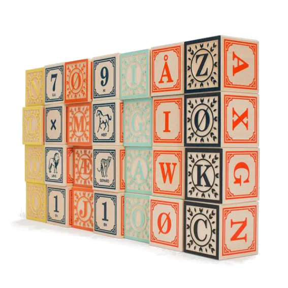 Solid Wood Educational Building Blocks for Developing Spatial Skills in KidsUncle Goose Norwegian Alphabet Blocks