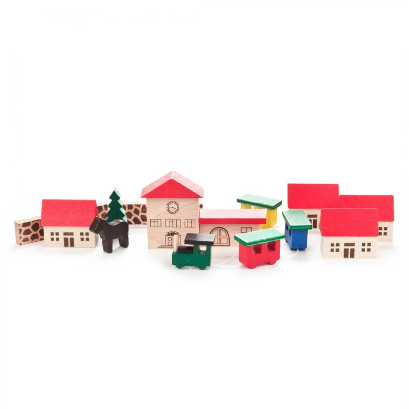 Hand - Sanded Interlocking Wooden Building Blocks for Easy Assembly and DisassemblyMiniature Train Station Set