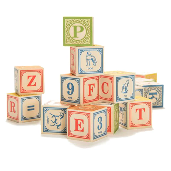 Natural Finish Wooden Building Blocks with a Carry - Case for Easy StorageUncle Goose English Alphabet Blocks