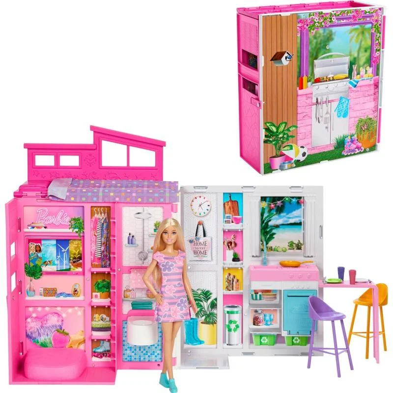 Natural - Finish Large - Sized Wooden Building Blocks for Toddlers' Creative PlayBarbie Doll House Playset, Getaway House with 11 Accessories