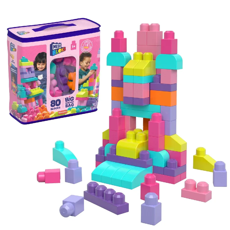 Natural Wood Building Blocks with a Space - Exploration Play Set ThemeMEGA BLOKS Fisher-Price Toy Blocks Pink Big Building Bag With Storage (80 Pieces) For Toddler