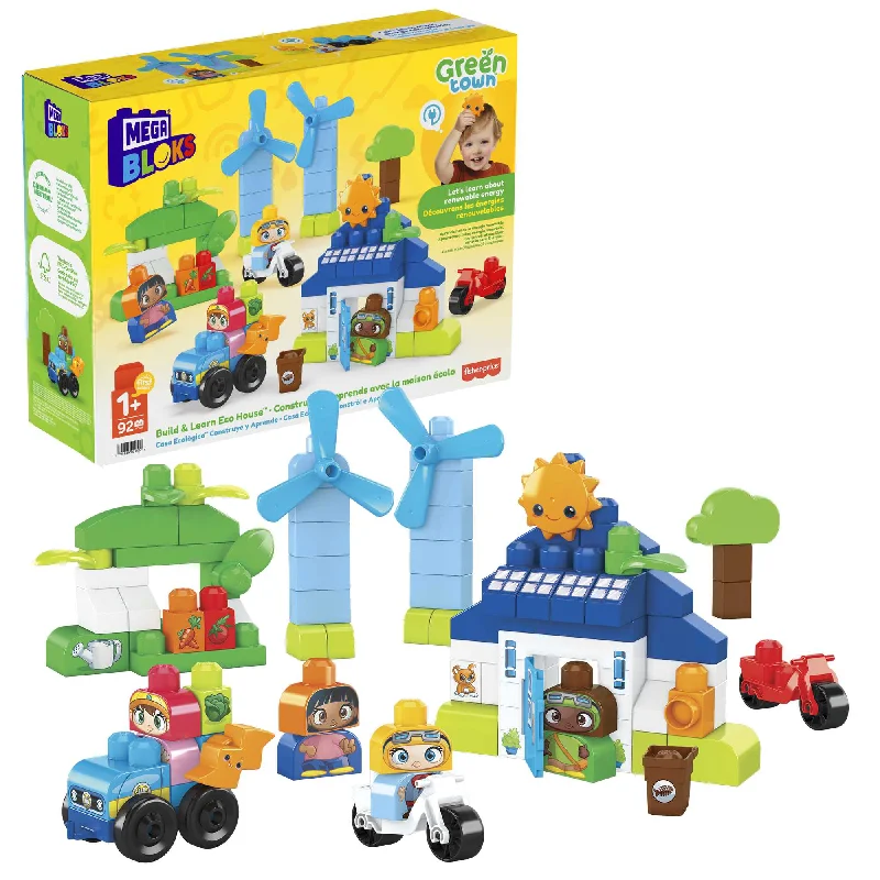 Eco - Friendly Solid Wood Building Blocks with Smooth Edges for Safe ConstructionMEGA Bloks Green Town Build & Learn Eco House