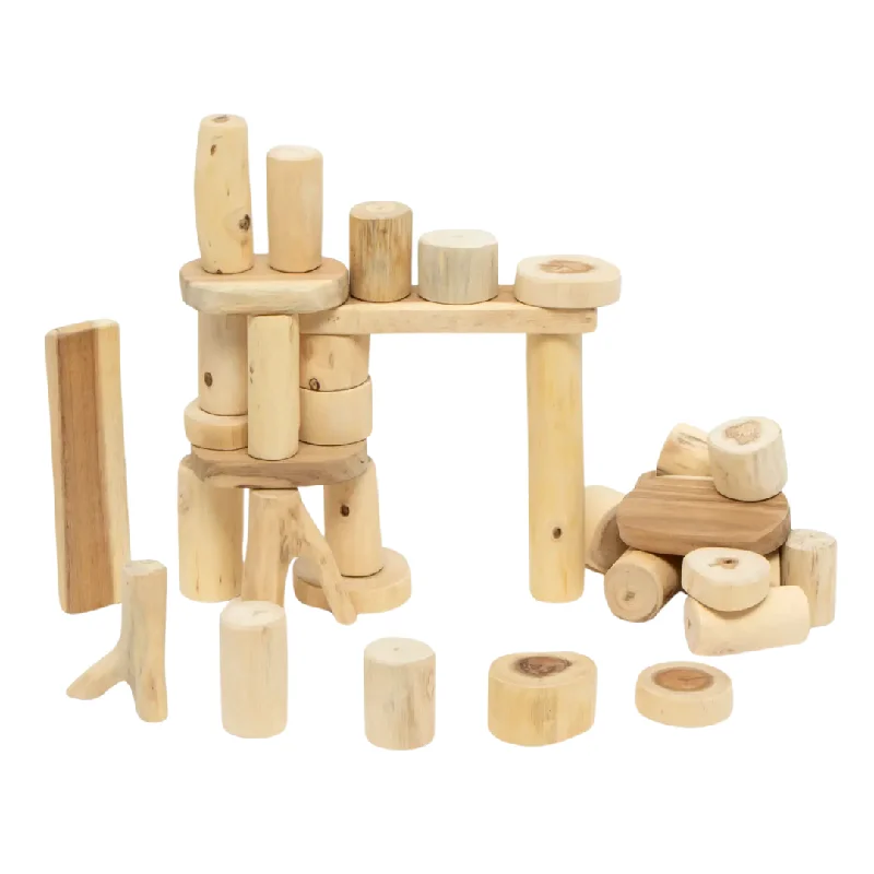 Hand - Painted Wooden Building Blocks in a Farmyard Animal DesignTree Blocks Barkless 36 Piece Blocks