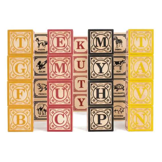 Sustainable Small - Scale Wooden Building Blocks for Pocket - Sized CreativityUncle Goose German Alphabet Blocks