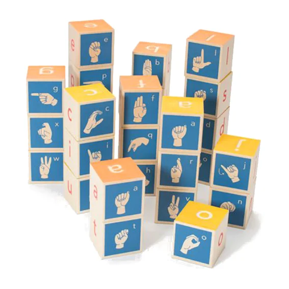 Solid Wood Educational Building Blocks for Developing Spatial Skills in KidsUncle Goose American Sign Language Blocks