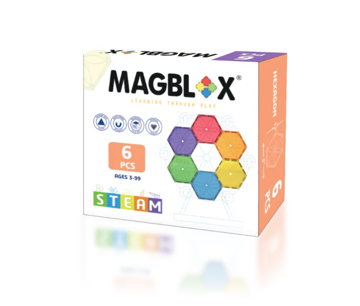 Magnetic Maze Toys for 4 - 7 - Year - Olds with Hidden TreasuresMagblox 6 Pcs Hexagon- Vivid