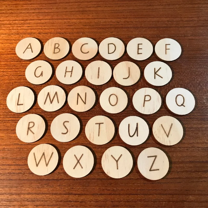 Solid Wood Stacking Cups with Different Sizes for Sensory Play and Motor SkillsWooden Alphabet Discs