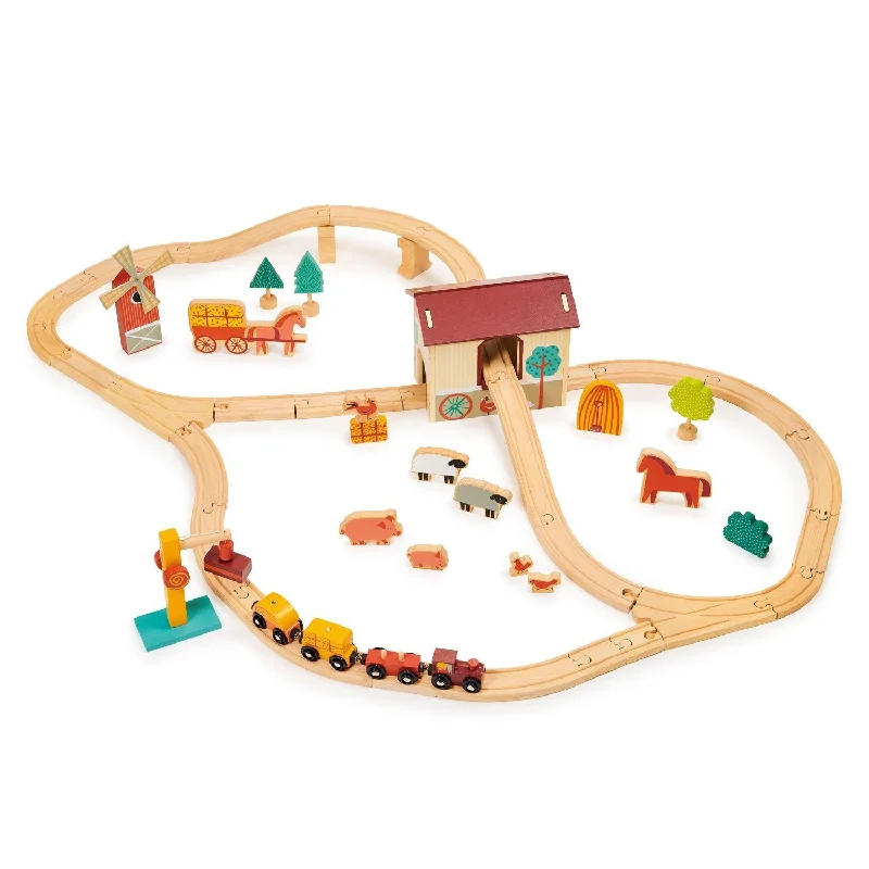 Solid Wood Construction Toy Set with Nuts, Bolts, and Tools for DIY ProjectsFarmyard Train Set