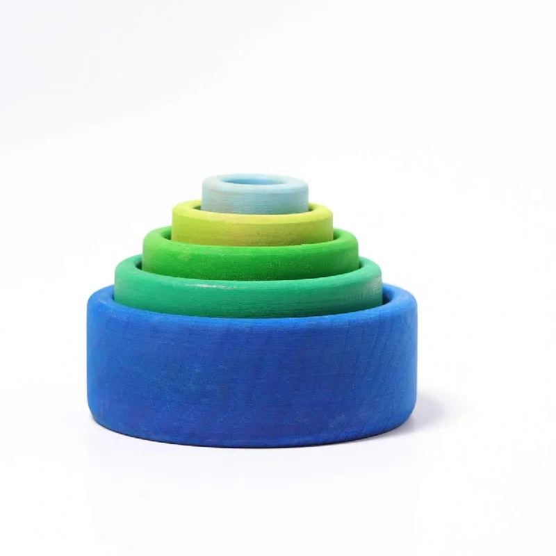 Solid Wood Stacking Cups with Different Sizes for Sensory Play and Motor SkillsGrimm's stacking nesting bowls ocean blue