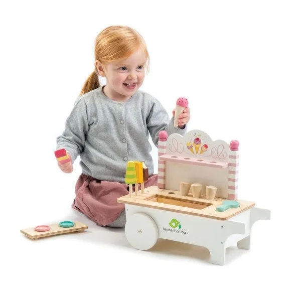 Natural Finish Wooden Pull - Along Wagon for Outdoor Toy Transport and PlayIce Cream Cart