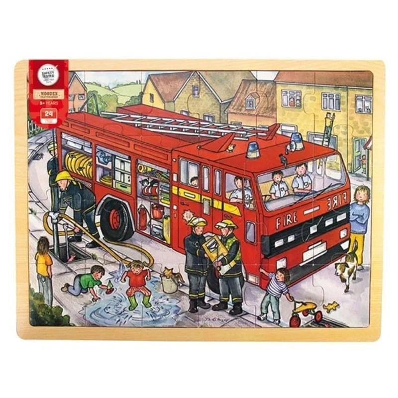 Hand - Turned Wooden Spinning Top with a Colorful Design for Classic AmusementLarge Tray Puzzle - Fire Engine