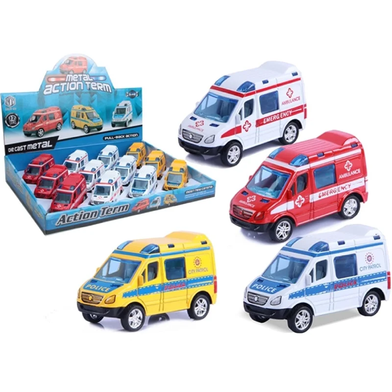 N - Scale Model Train Layout with a City - Themed Background and Animated FiguresMagni Emergency Vehicles with Pull Back Yellow