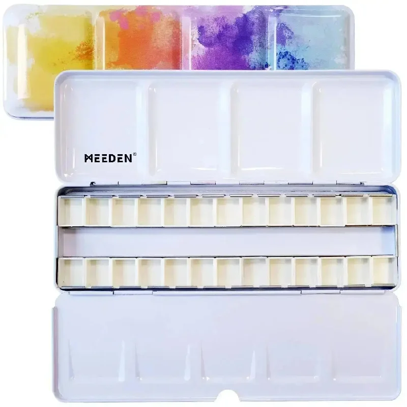 Solid Wood Pencil Boxes with Dividers for Organizing Art SuppliesMEEDEN Empty Watercolor Tin Palette with 26 Pcs Half Pans, Colorful