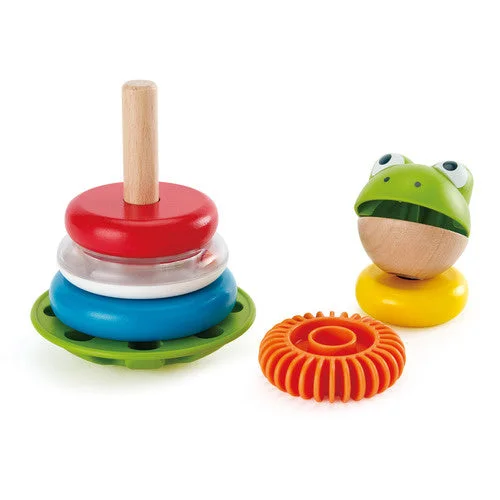 Hand - Turned Wooden Spinning Top with a Colorful Design for Classic AmusementMr. Frog Stacking Rings