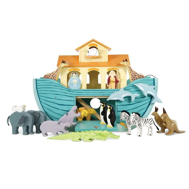 Hand - Painted Wooden Animal Figurines Set for Nursery Decor and Pretend PlayNoah's Great Ark