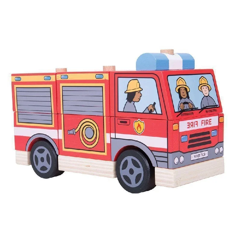 Handmade Wooden ABC Puzzle with Raised Letters for Tactile Learning ExperienceStacking Fire Engine