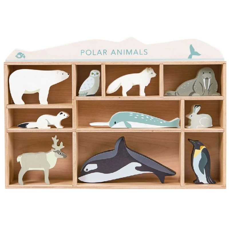 Natural Wood Jigsaw Puzzle of a Scenic Landscape for Relaxing HobbiesWooden Polar Animal Figures and Display Case