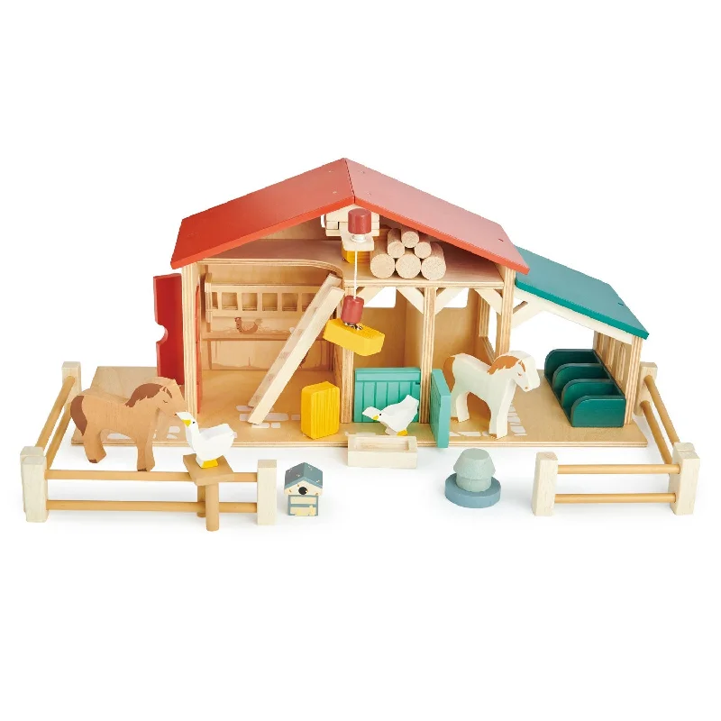 Sustainable Wood Marble Run Set with Multiple Tracks and Marble StorageWooden Farm Set