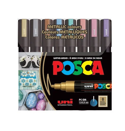 Solid Wood Pencil Boxes with Dividers for Organizing Art SuppliesUni Posca Paint Marker 1.8-2.5mm Bullet Tip Pen (PC-5M) - Set of 8 Metallic Colours