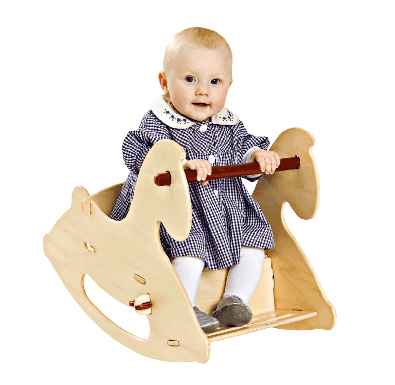 Natural Finish Wooden Pull - Along Toy Duck with Wheels for Toddler Outdoor PlayWooden Rocking Horse - Natural Wood