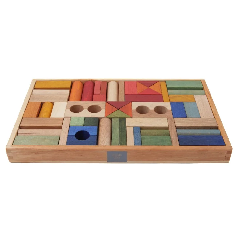 Hand - Turned Wooden Spinning Top with a Colorful Design for Classic AmusementWooden Rainbow Blocks with Storage Tray - 54 Pieces