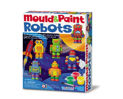 Solid Wood Educational Toys with a Science Experiment Theme for Young Learners4M - Mould & Paint Robots