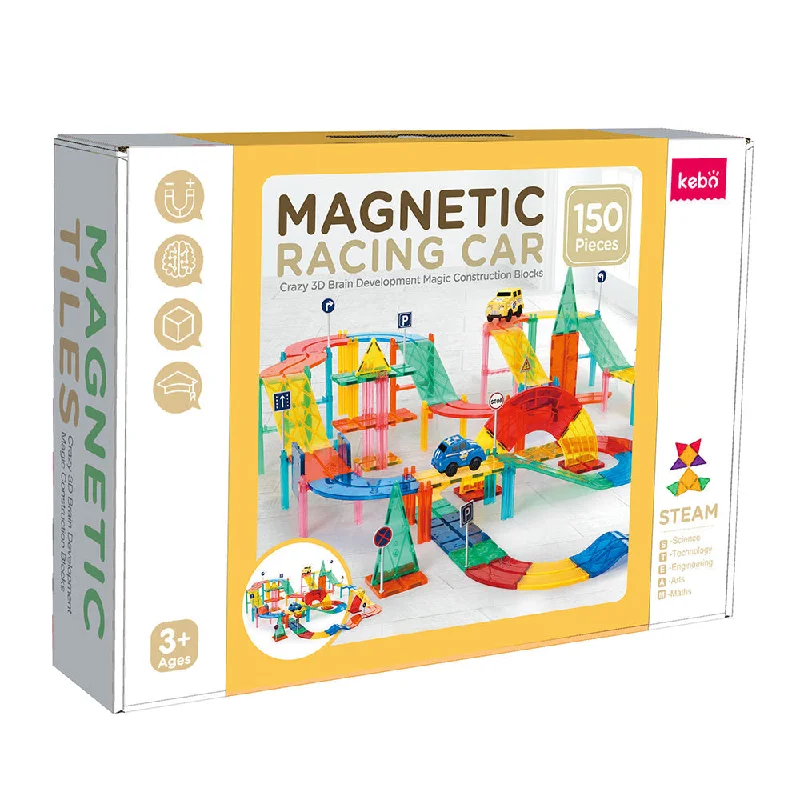 Sustainable Wooden Educational Toys with a Storytelling and Role - Playing Set150 Pcs Magnetic Tiles Racing Car Set