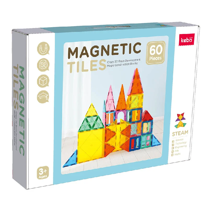 Solid Wood Educational Toys with a Coding and Logic - Building Game60 Pcs KEBO Classic Magnetic Tiles