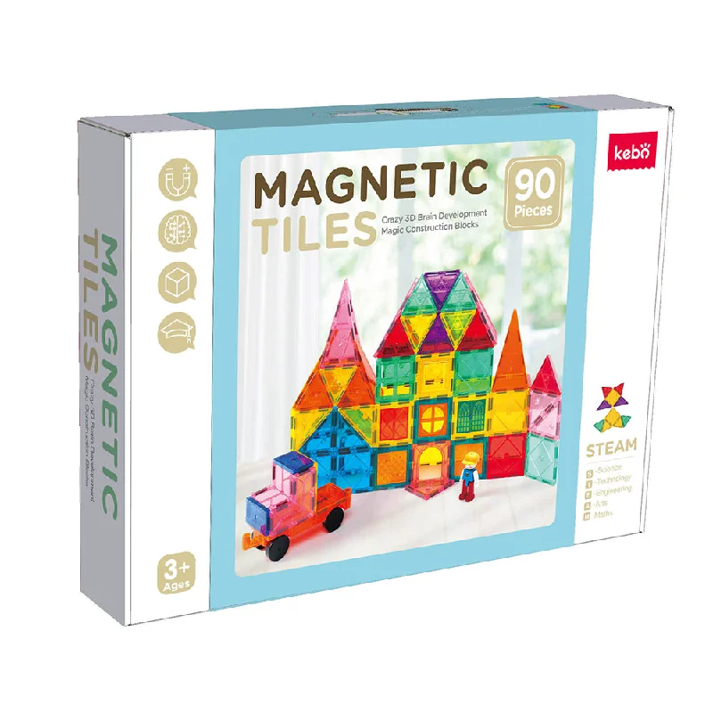 Natural Wood Early Learning Educational Toys for Toddlers' Cognitive DevelopmentKEBO Classic Magnetic Tiles - 90 Pcs