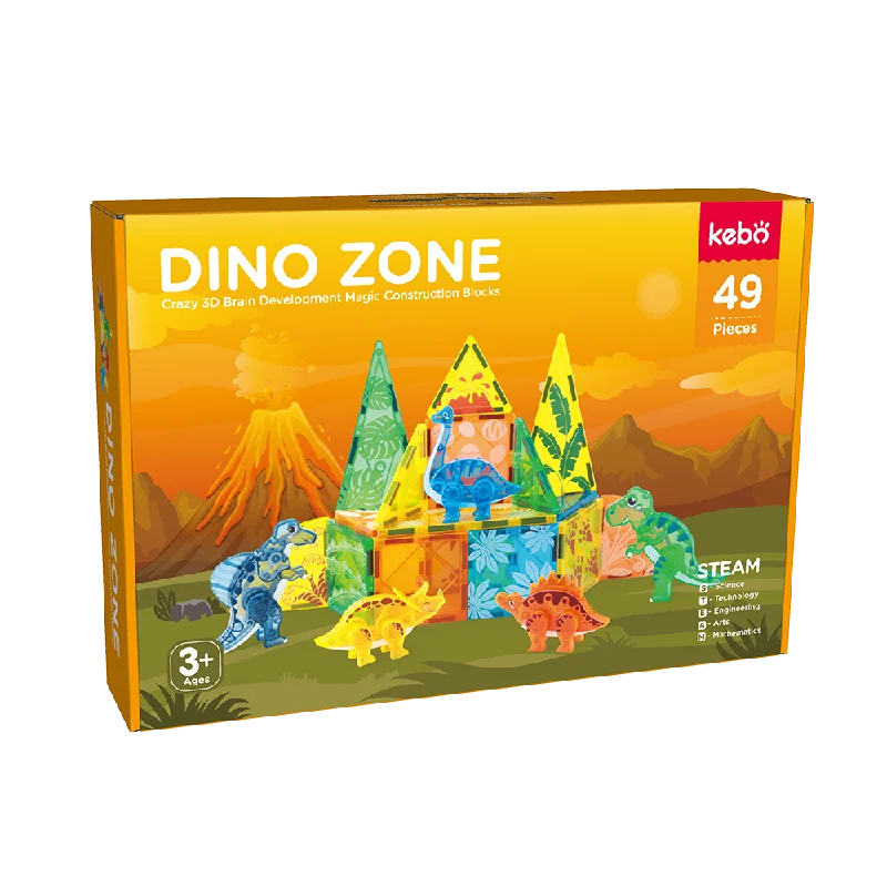 High - Grade Solid Wood Educational Toys for Improving Hand - Eye CoordinationMagnetic Tiles Dino Zone 49 Pcs Set