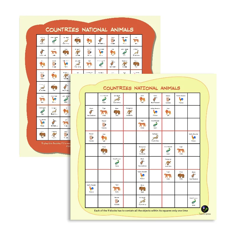 Eco - Conscious Solid Wood Educational Toys with a Social - Skills Development GameCountries National Animal Sudoku