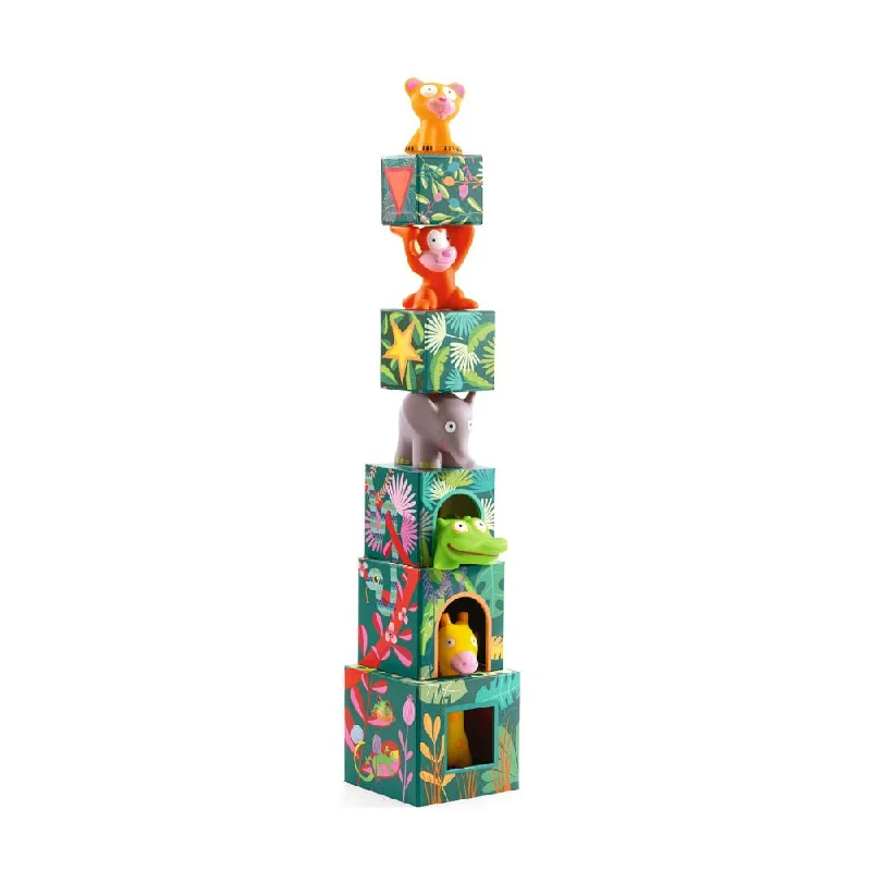 Eco - Conscious Solid Wood Educational Toys with a Social - Skills Development GameStacking Blocks - Djeco Maxi Topanijungle