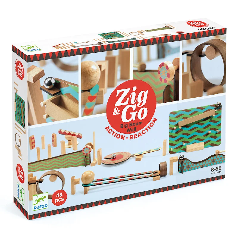 Natural Wood Educational Toys with a Construction and Engineering Play SetDjeco Zig & Go - Big Boum Wall 48 pieces