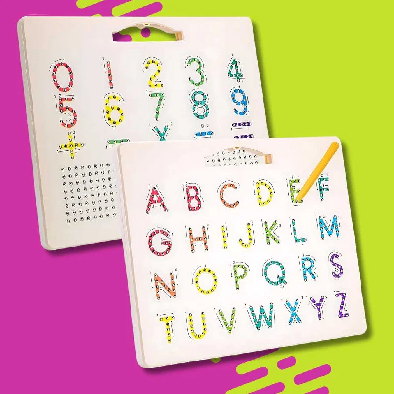 Natural Wood Early Learning Educational Toys for Toddlers' Cognitive DevelopmentDouble Sided Magnetic Alphabet Number Board