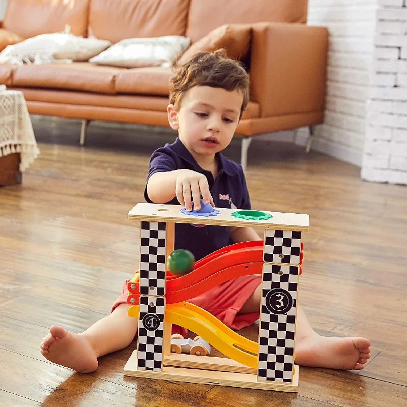 Hand - Made Wooden Educational Toys with a Space - Exploration SimulationECO-FRIENDLY Wooden 2 in 1 racing track & pounding bench