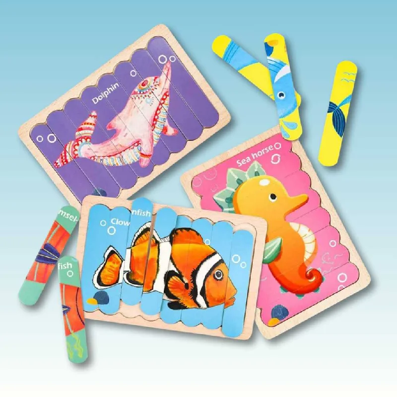 High - Quality Solid Wood Educational Toys for Developing Fine Motor Skills in KidsCreative Playtime: Wooden Fish Puzzles with 8 Patterns