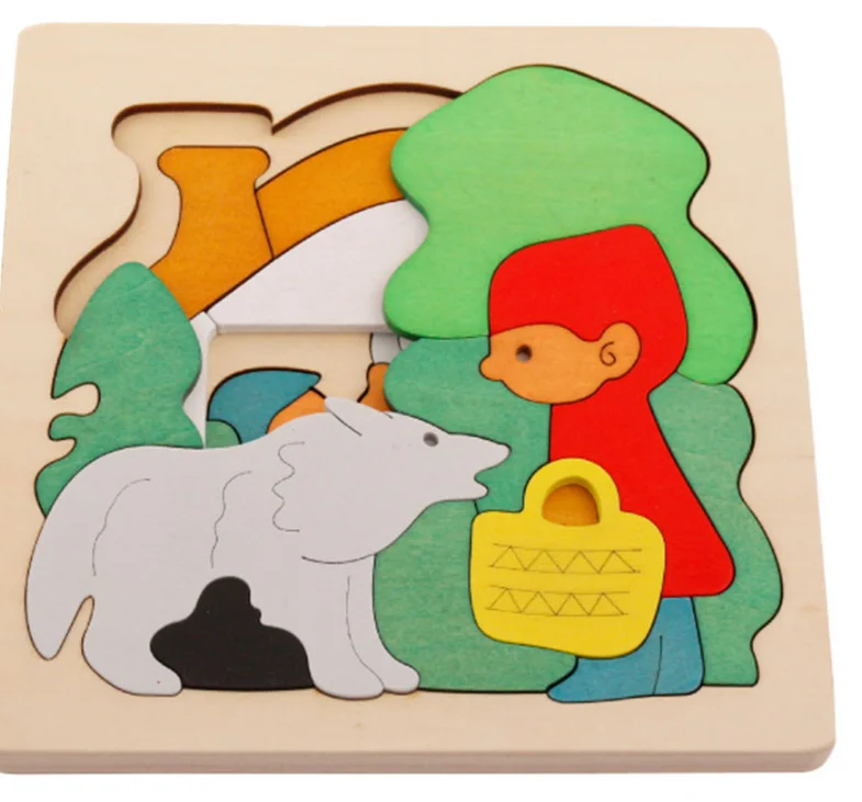 Sustainable Solid Wood Educational Toys with a Language - Learning Activity BookLayered Wooden Puzzle (Little Red Riding Hood)