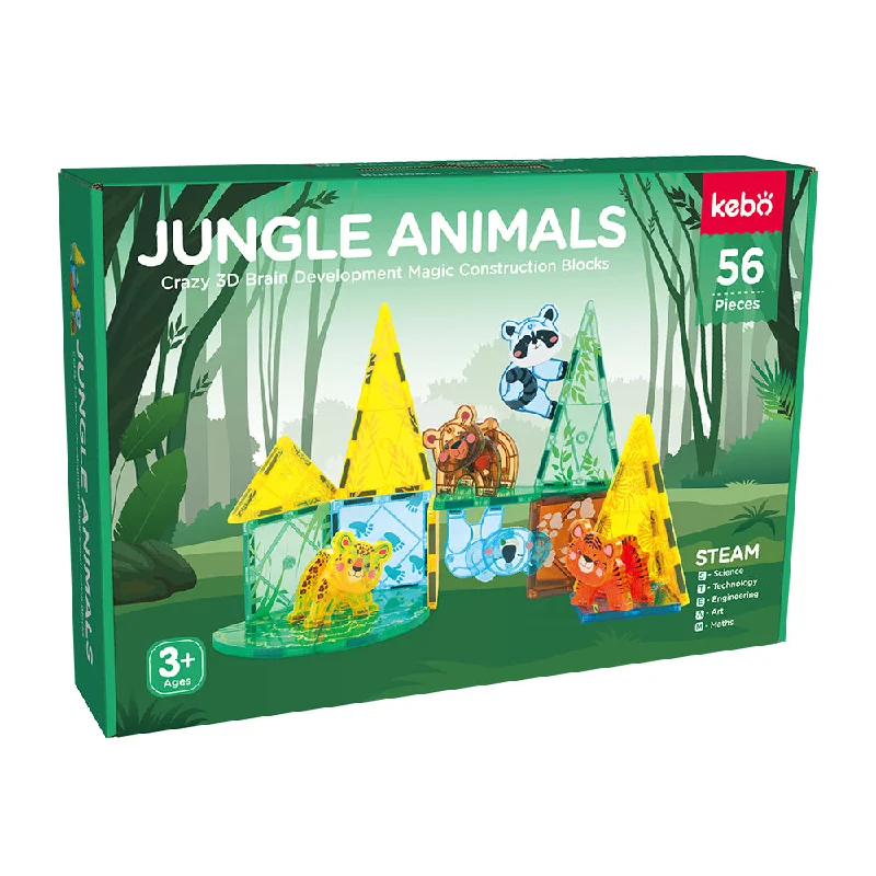 Hand - Carved Wooden Educational Toys with Alphabet - Learning BlocksMagnetic Tiles Jungle Animals 56 Pcs Set