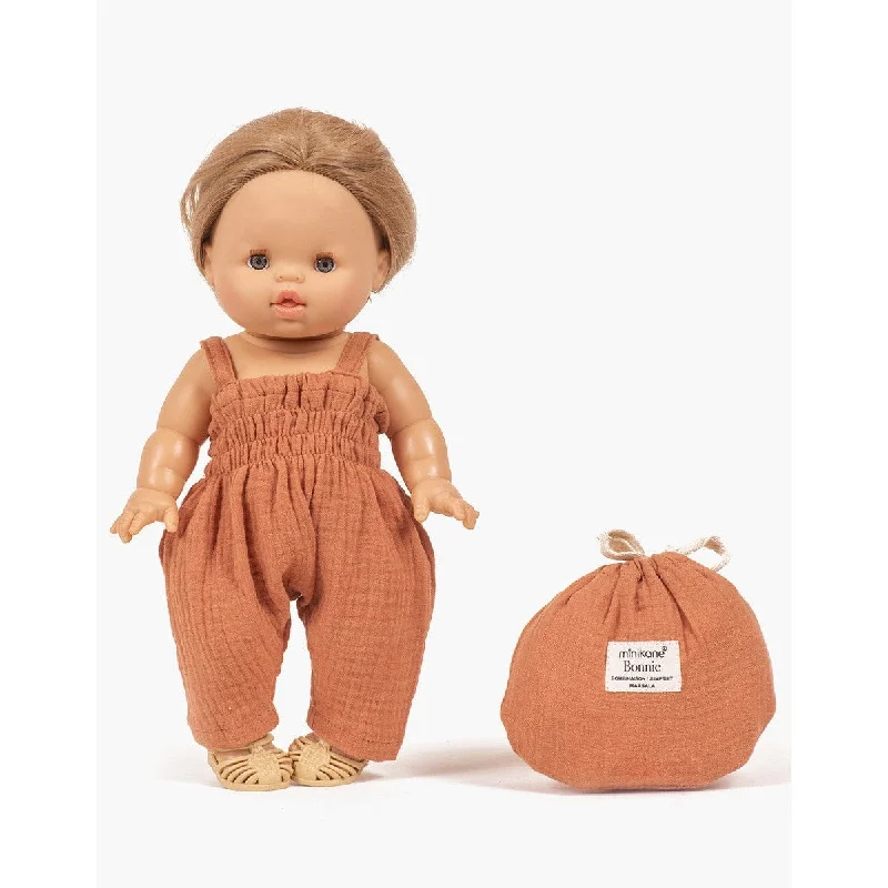 Collector - Grade Porcelain Dolls with Hand - Painted Facial Features and Custom - Made AccessoriesMiniKane gordis Bonnie jumpsuit in marsala cotton gauze jumpsuit with pouch