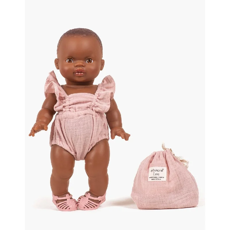 Interactive Talking Dolls with Educational Accessories like Storybooks and FlashcardsMiniKane gordis Lou retro romper in petal cotton gauze with pouch