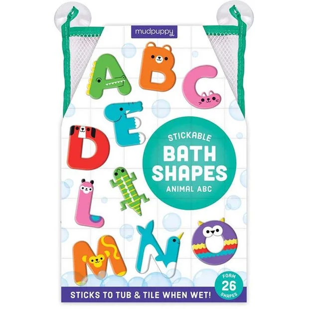 Sustainable Solid Wood Educational Toys with a Language - Learning Activity BookMudpuppy Stickable Bath Shapes Animal Abc