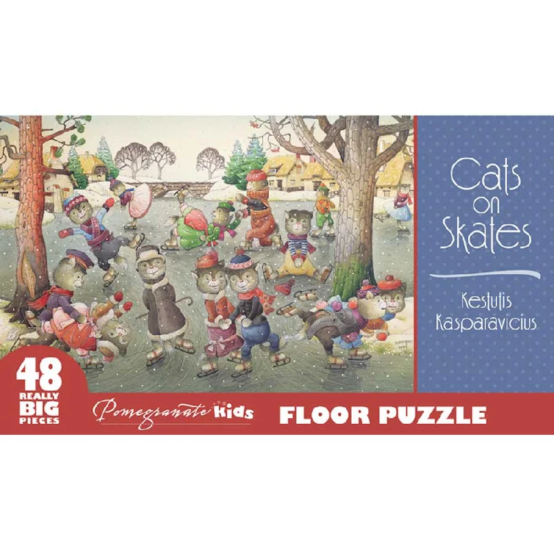 Sustainable Solid Wood Educational Toys with a Language - Learning Activity BookPomegranate Floor Jigsaw Puzzle - Cats on Skates