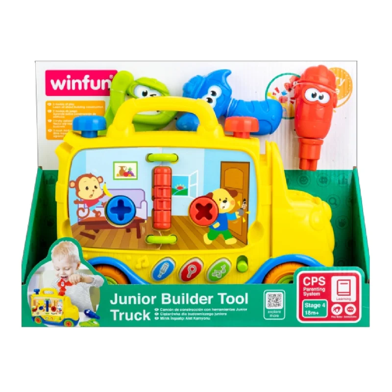 Natural Finish Wooden Educational Toys with a Music - Making Function for 3 - 5 Year OldsWinfun Junior Builder Tool Truck