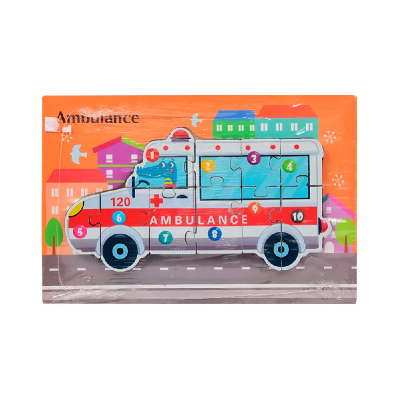 Hand - Painted Wooden Educational Toys in a Historical and Cultural ThemeWOODEN PUZZLE BOARD COLORFUL 123 AMBULANCE Z.B