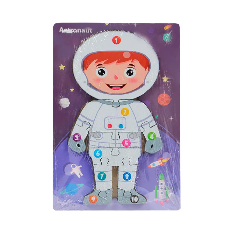 Natural Wood Early Learning Educational Toys for Toddlers' Cognitive DevelopmentWOODEN PUZZLE BOARD COLORFUL 123 ASTRONAUT Z.B