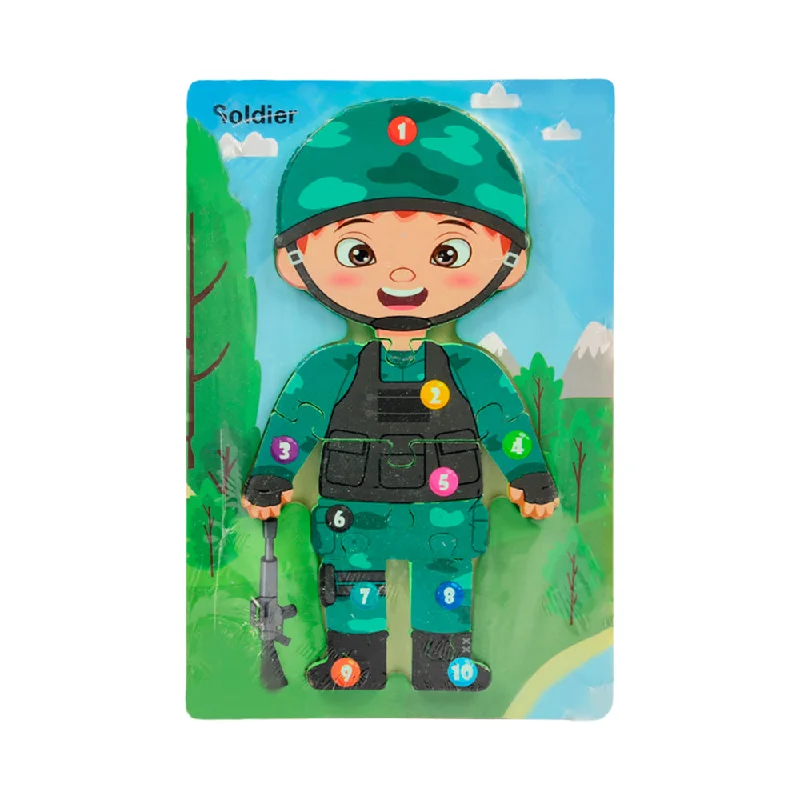 Sustainable Wooden Educational Toys with Counting and Number Recognition ElementsWOODEN PUZZLE BOARD COLORFUL 123 SOLIDER Z.B