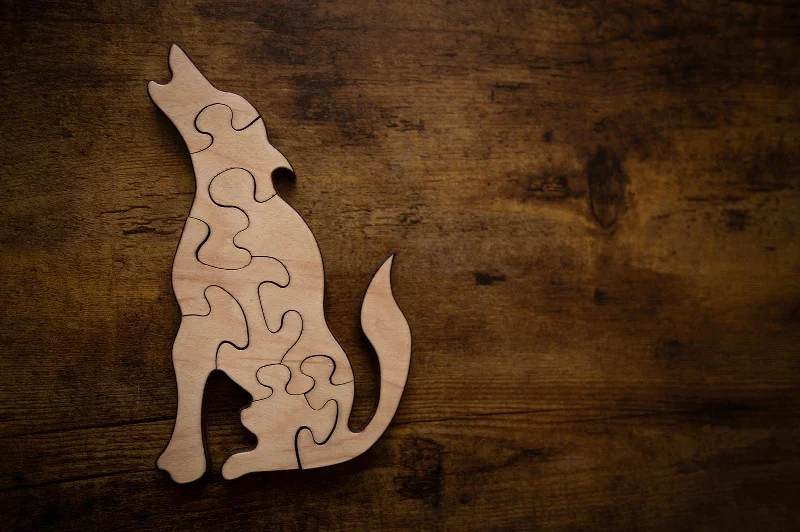 Eco - Friendly Sustainable Wooden Puzzles in Animal Shapes for Environment - Conscious ParentsDouble Sided Wolf Puzzle